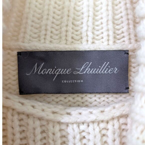 Monique Lhuillier Collection Textured Cream Turtleneck Boxy Cropped Sweater Sz M - Picture 4 of 4